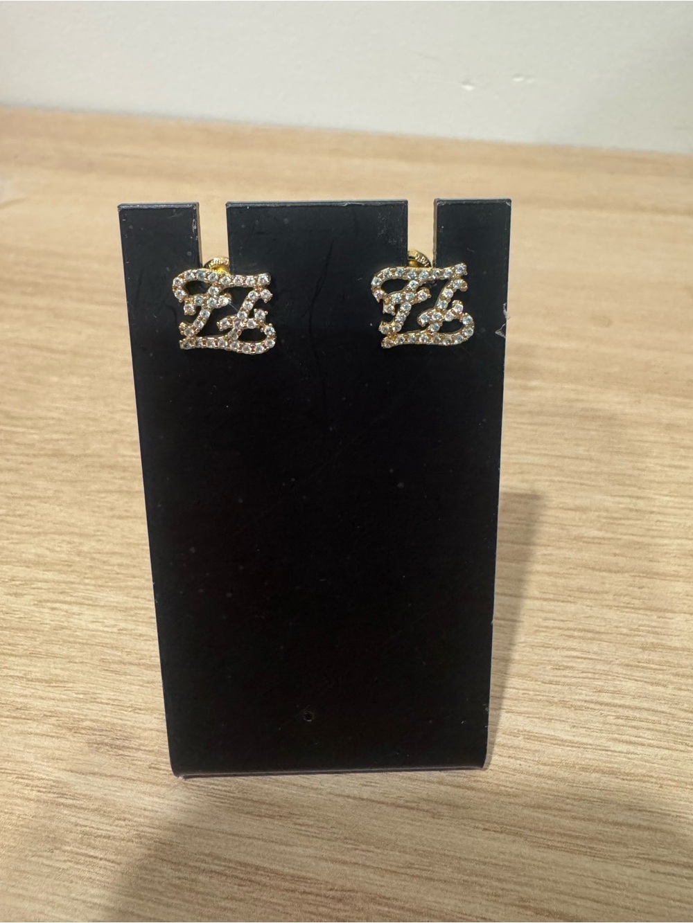 Fendi Gold Crystal FF Monogram Stud Earrings - Sparkling No Missing Stones